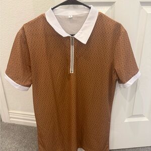 Brown Patterned Men's Shirt with White Collar